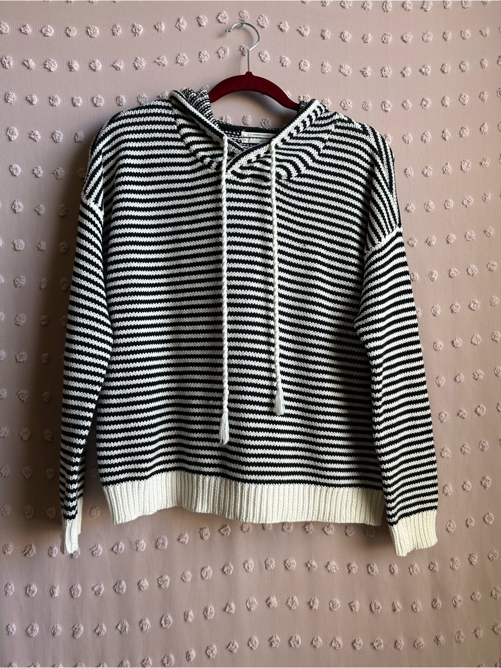 Anthropologie Knit Striped Cotton Blend Hooded Sweater Sz M Black White